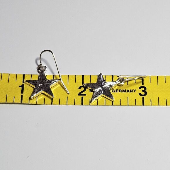 Silver Tone Dainty Pink Glitter Inlay Stars Dangling Earrings - Picture 7 of 11